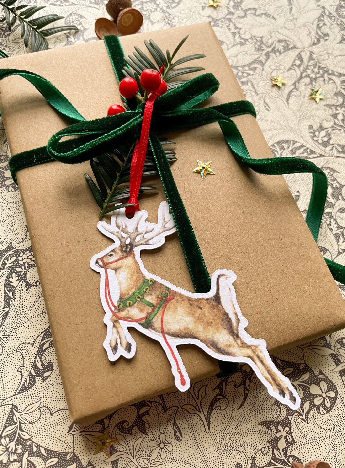 Festive Reindeer Watercolour Cut Out Christmas Tag set