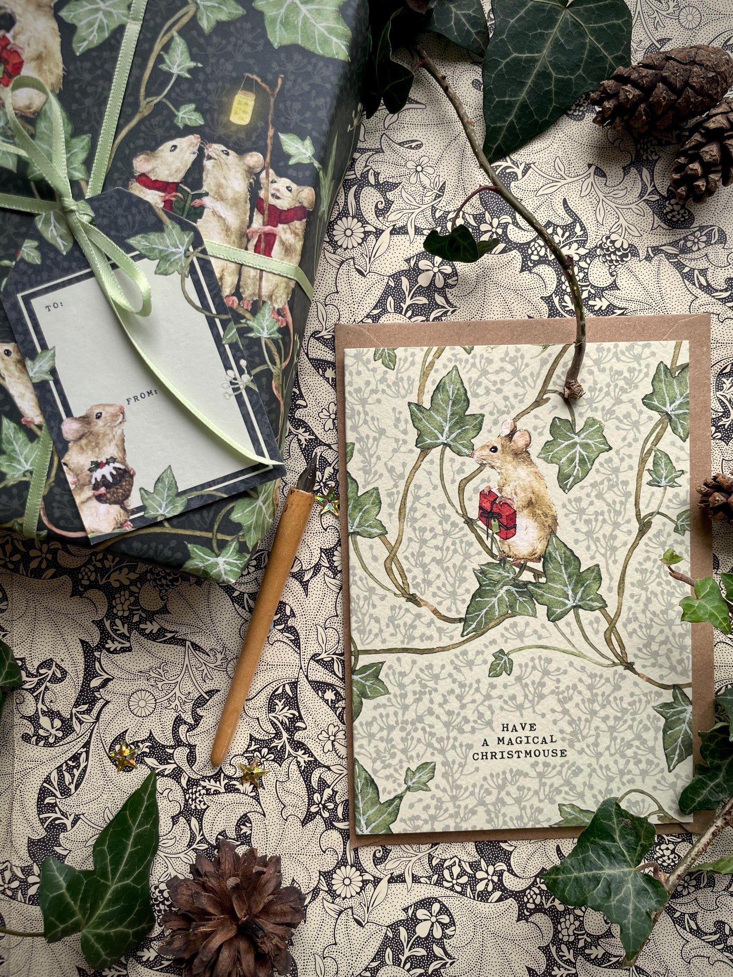 Christmas Mice Luxury Whimsical Wrapping Paper Double Sided