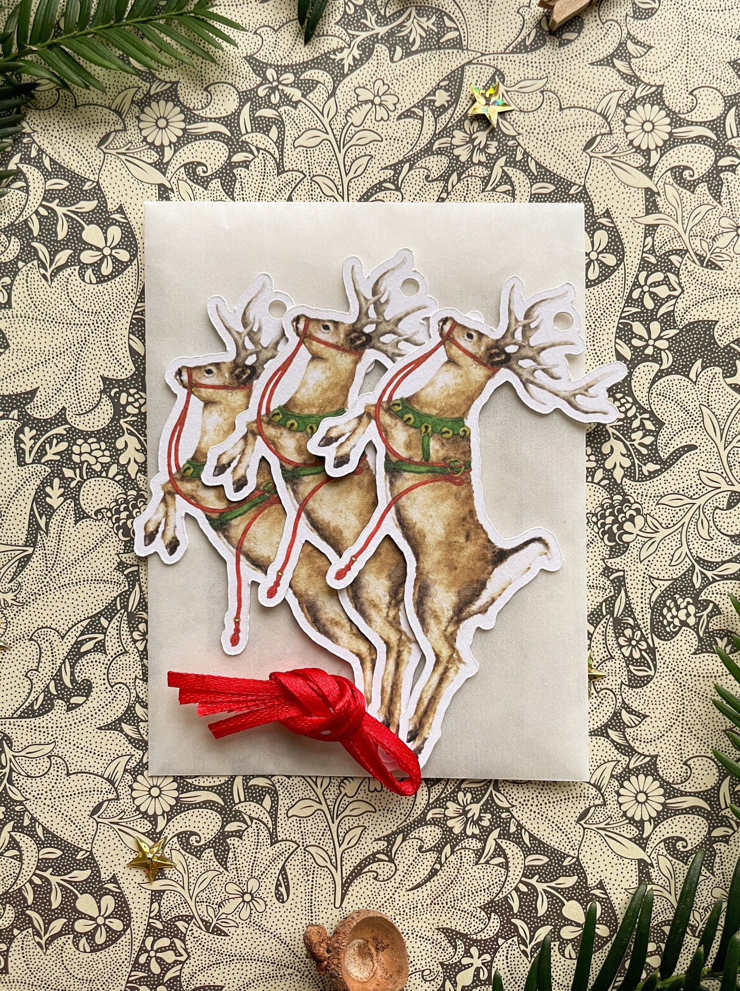 Festive Reindeer Watercolour Cut Out Christmas Tag set