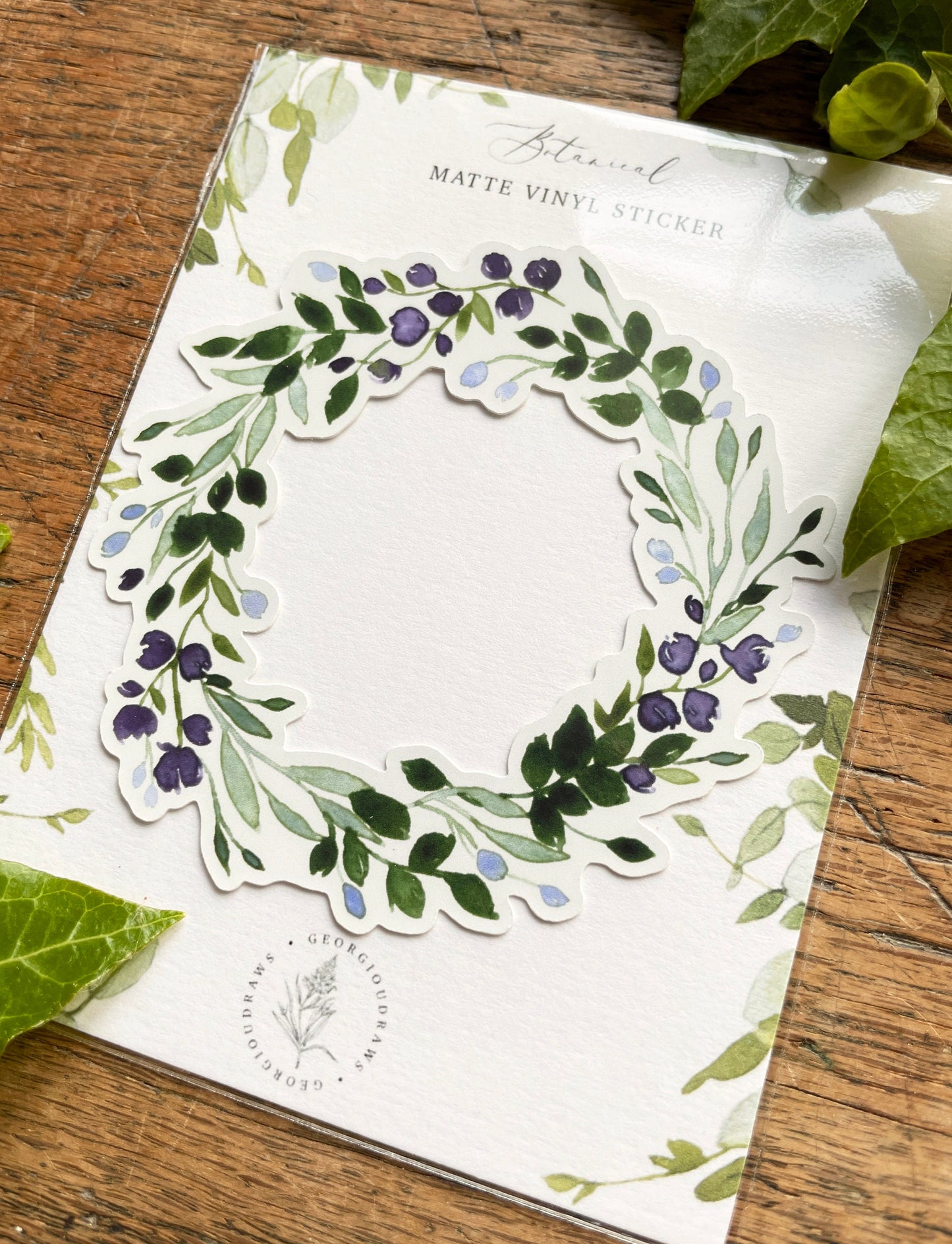 Watercolour Wreath Matt Vinyl Floral Sticker | Nature Illustration Art