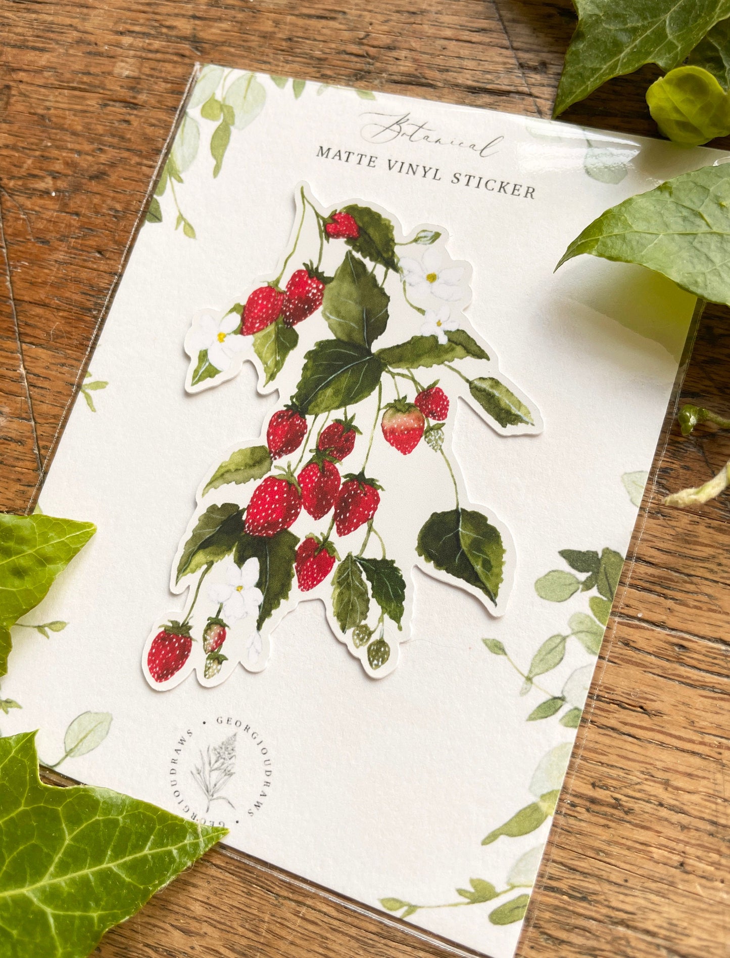 Strawberries Matt Vinyl Botanical Sticker | Nature Illustration Art