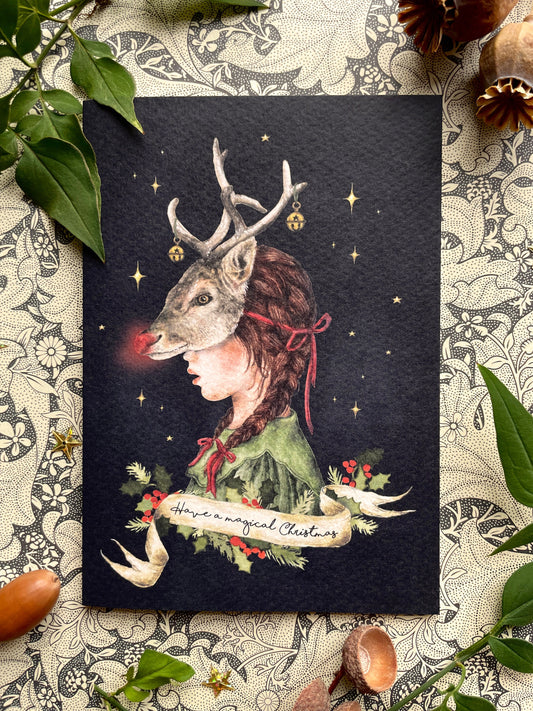 Have a Magical Christmas Watercolour Rudolph Greetings Card