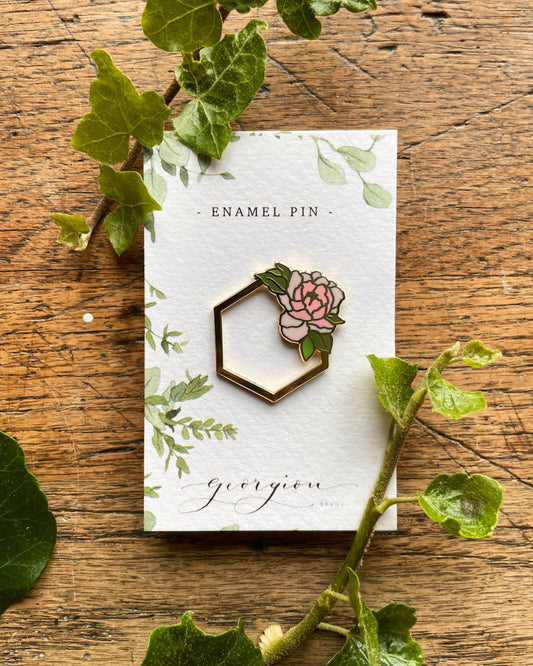 Geometric Peony SECONDS PIN | Floral Botanical Enamel Pin