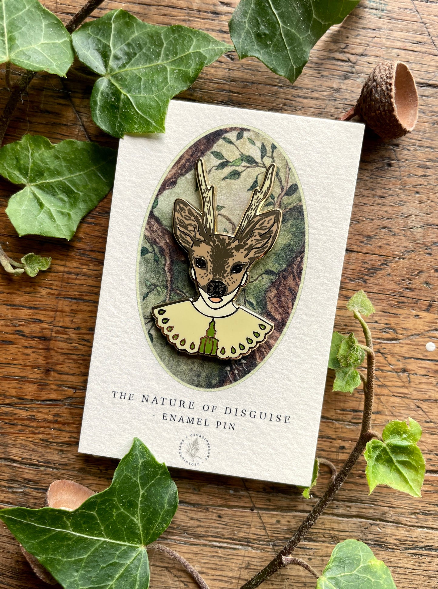 Girl in Deer Mask Enamel Pin Badge | Curious Nature Illustration Art