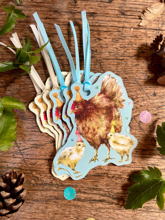 Party Chickens Whimsical Watercolour Gift Tags