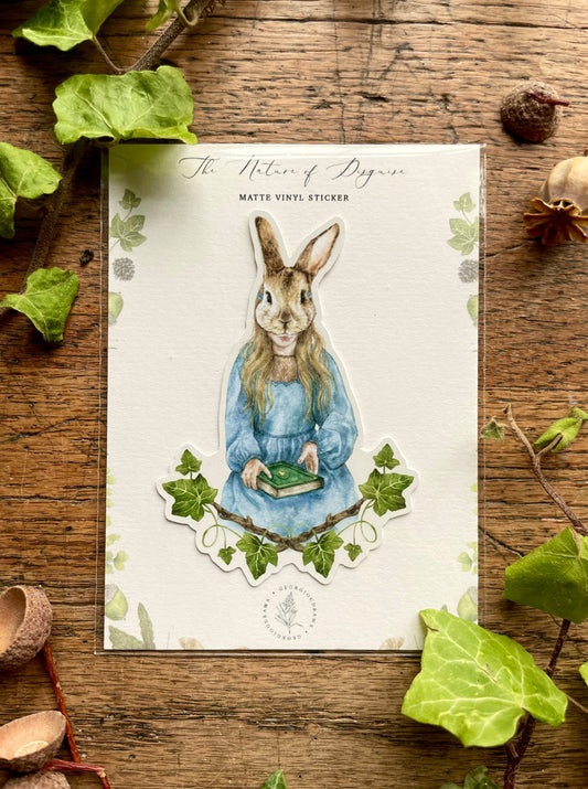 Girl in Rabbit Mask Matt Vinyl Sticker | Nature Woodland Illustration Art