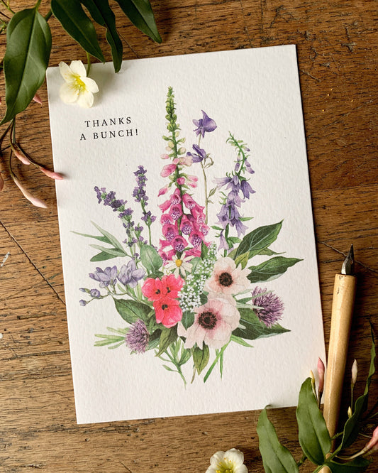Thanks a Bunch Floral Watercolour Greetings Card