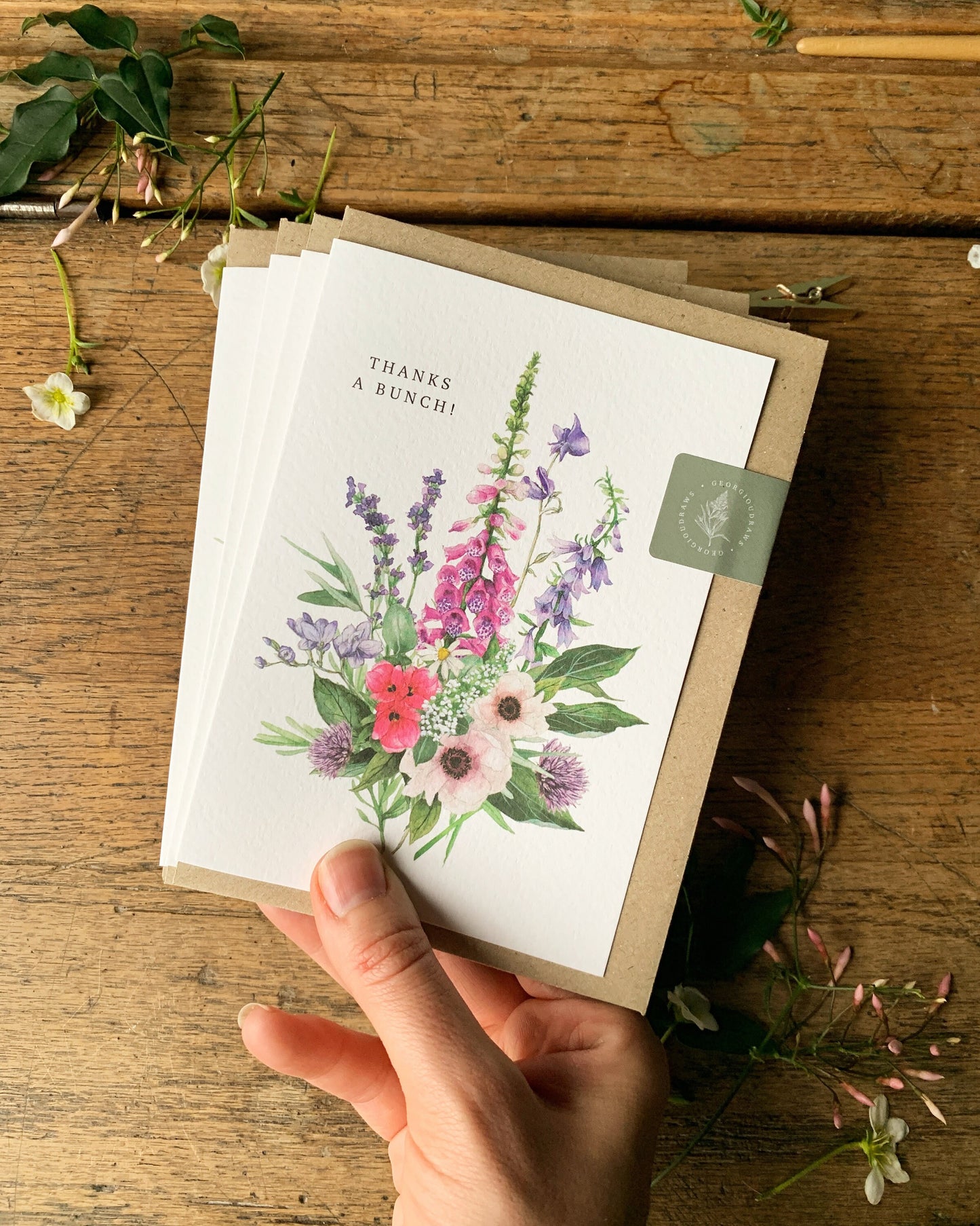 Thanks a Bunch Floral Watercolour Greetings Card