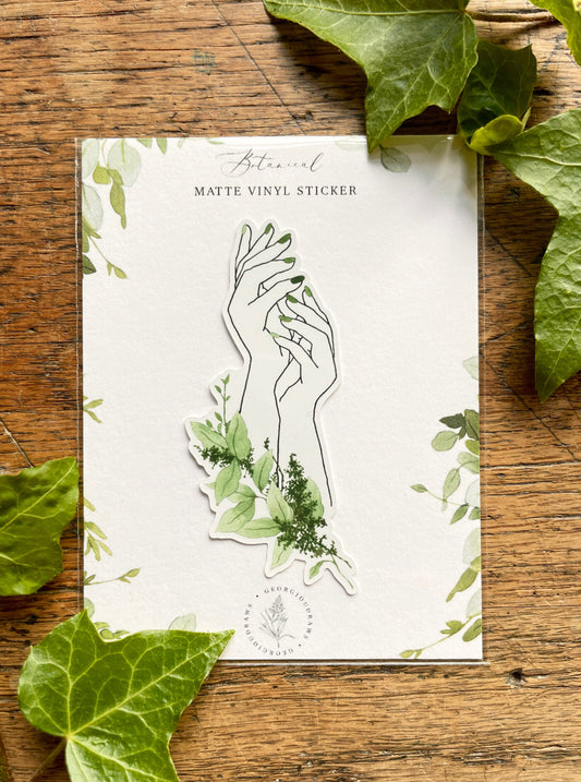 Hands Matt Vinyl Botanical Sticker | Nature Illustration Art