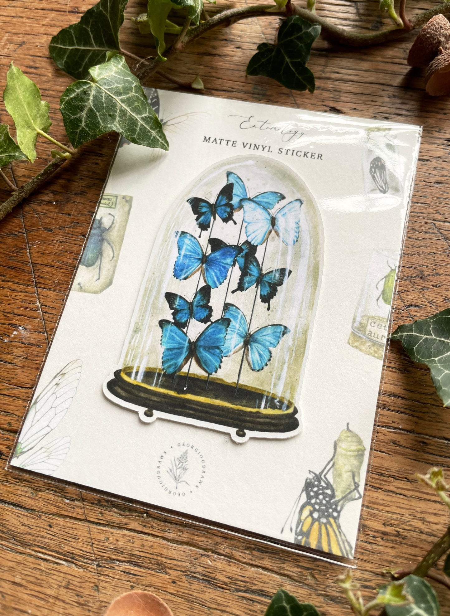Blue Butterfly Dome Matt Vinyl Sticker | Curious Nature Oddities Art