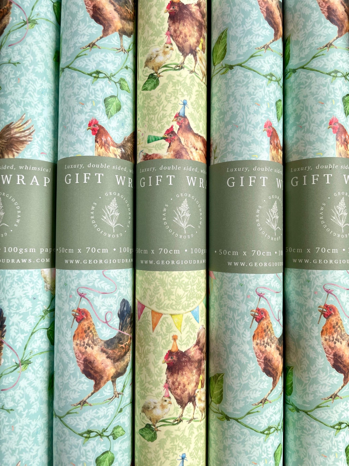 Party Chickens Luxury Whimsical Wrapping Paper Double Sided