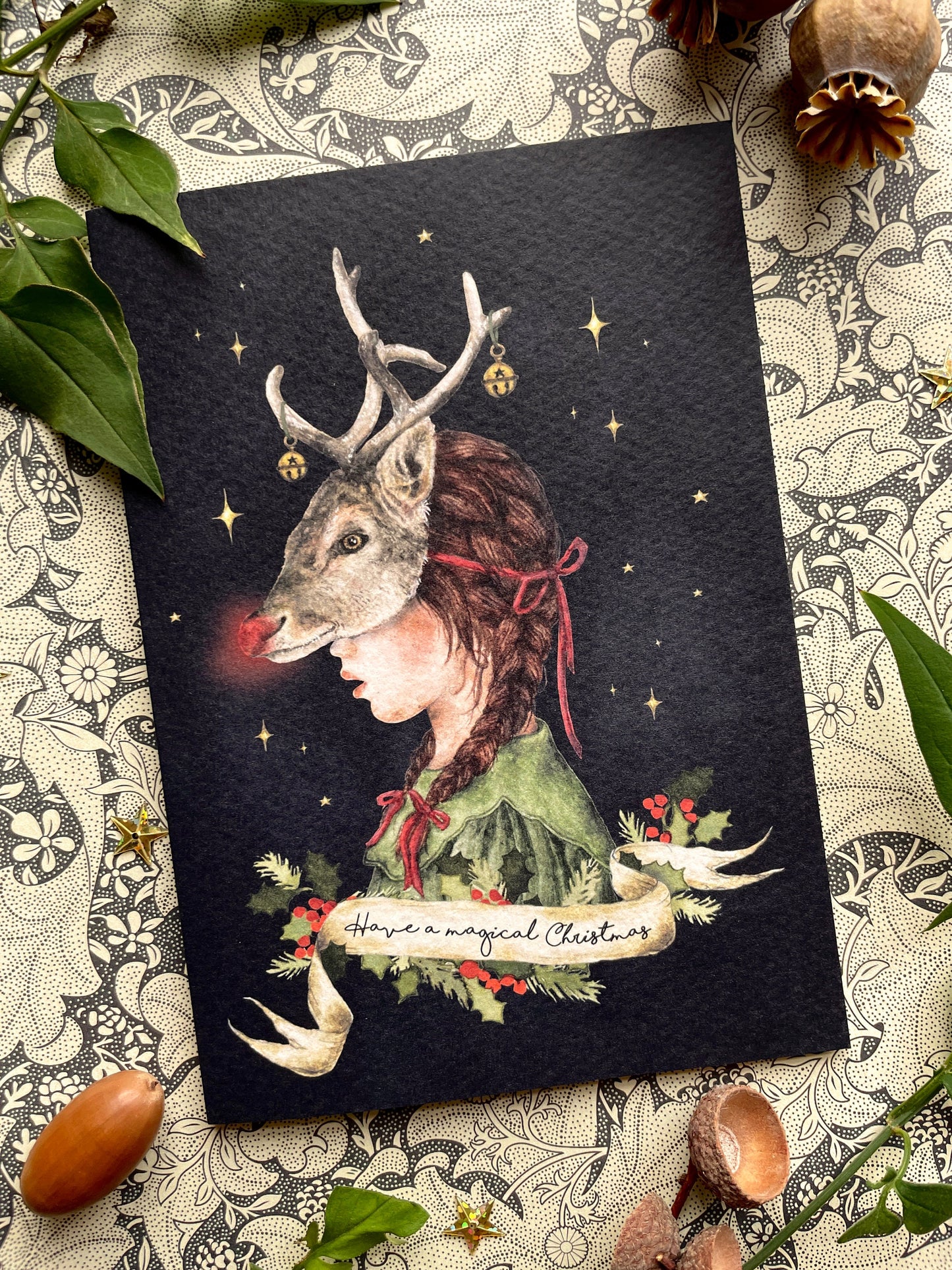 Have a Magical Christmas Watercolour Rudolph Greetings Card