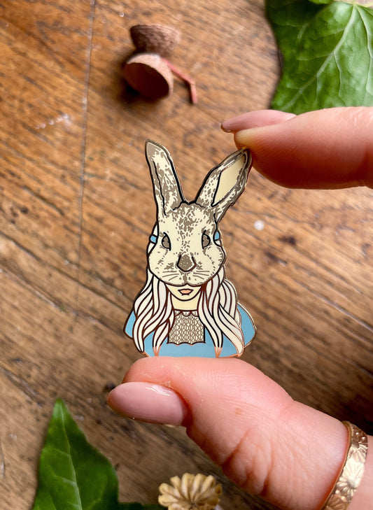 Girl in Rabbit Mask Enamel Pin Badge | Curious Nature Illustration Art