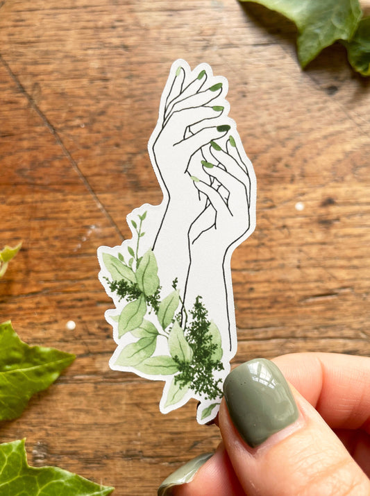 Hands Matt Vinyl Botanical Sticker | Nature Illustration Art