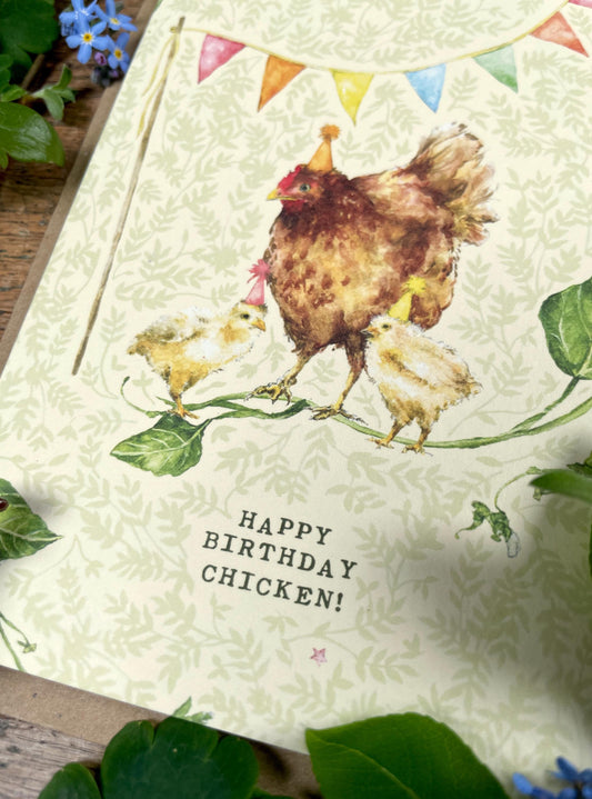 Happy Birthday Chicken! Chicken Watercolour Greetings Card