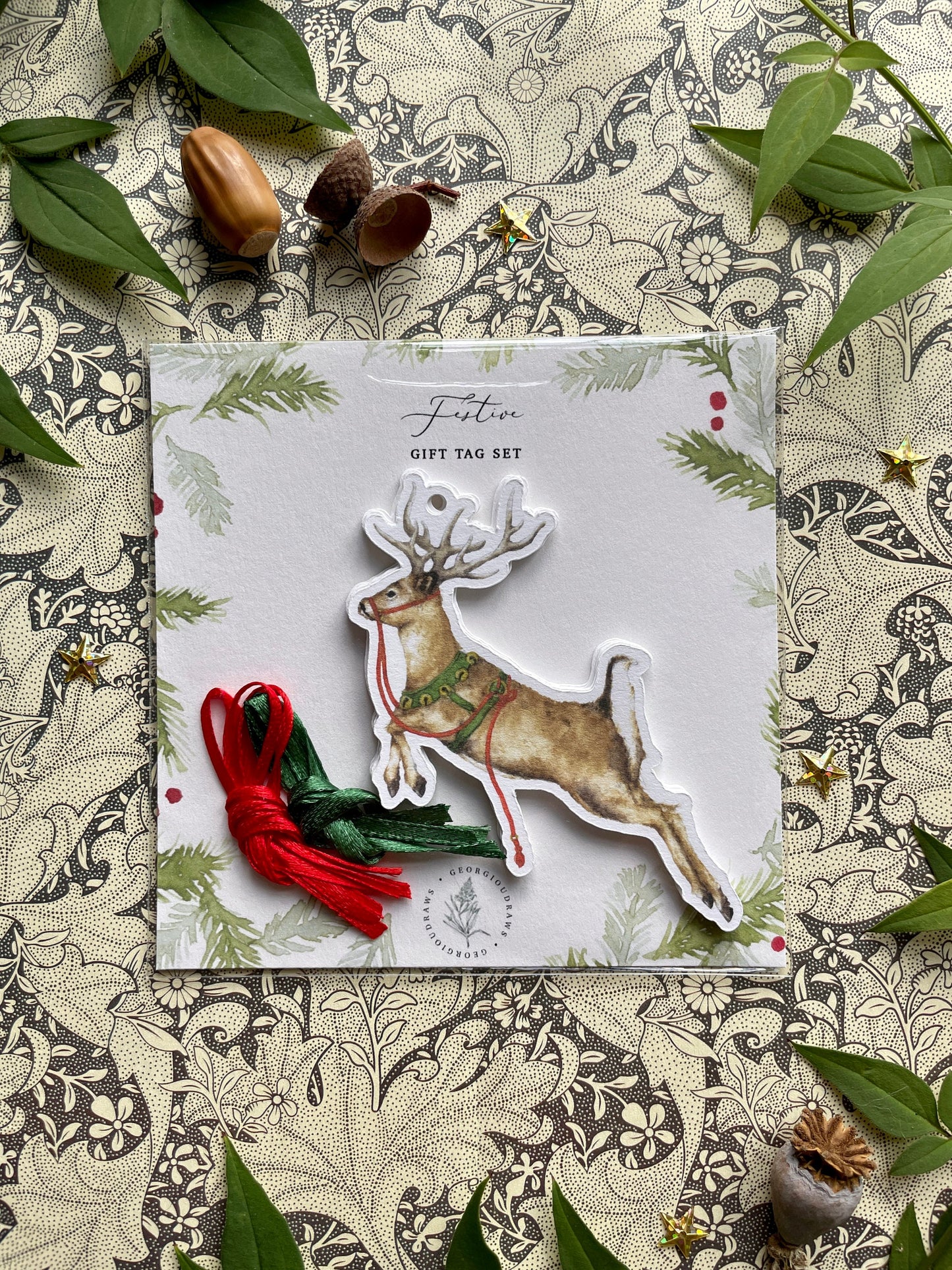 Festive Reindeer Watercolour Cut Out Christmas Tag set