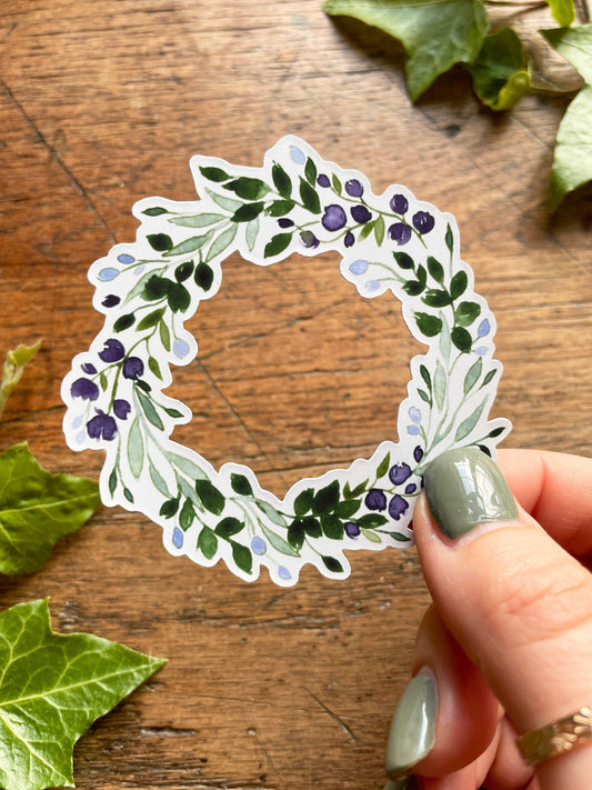 Watercolour Wreath Matt Vinyl Floral Sticker | Nature Illustration Art