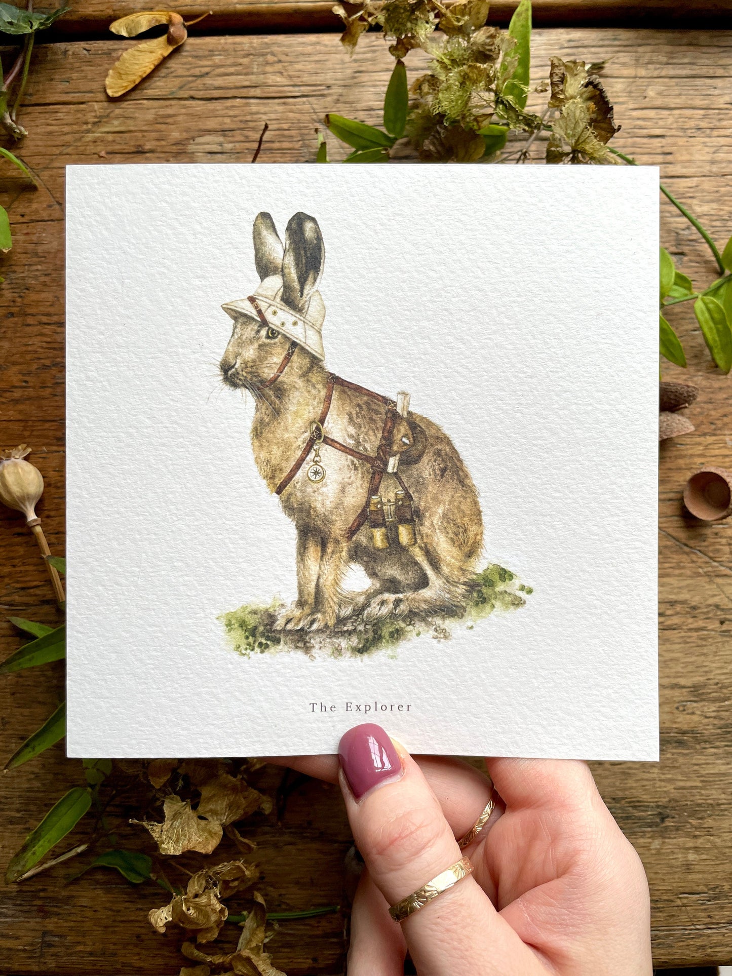 The Explorer Whimsical Animal Square Watercolour Art Print