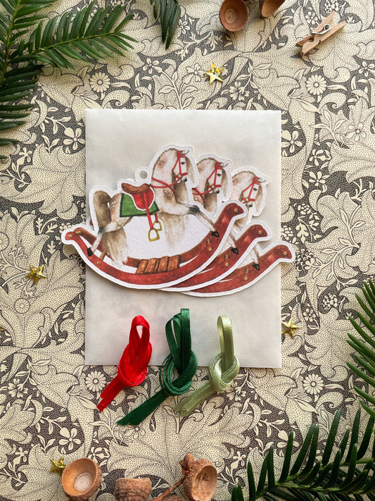 Festive Rocking Horse Watercolour Cut Out Christmas Tag set