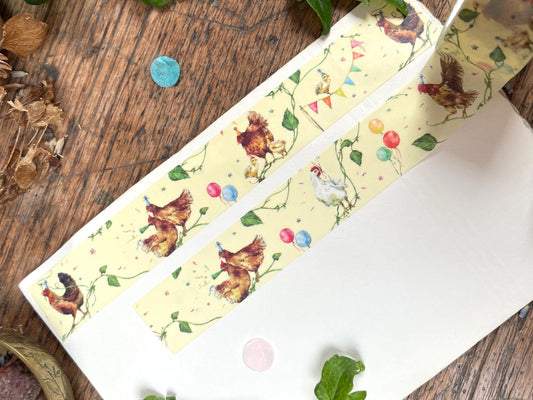 Pack of 3 | Party Chickens Washi Tape | Whimsical Chicken Illustration Masking Tape