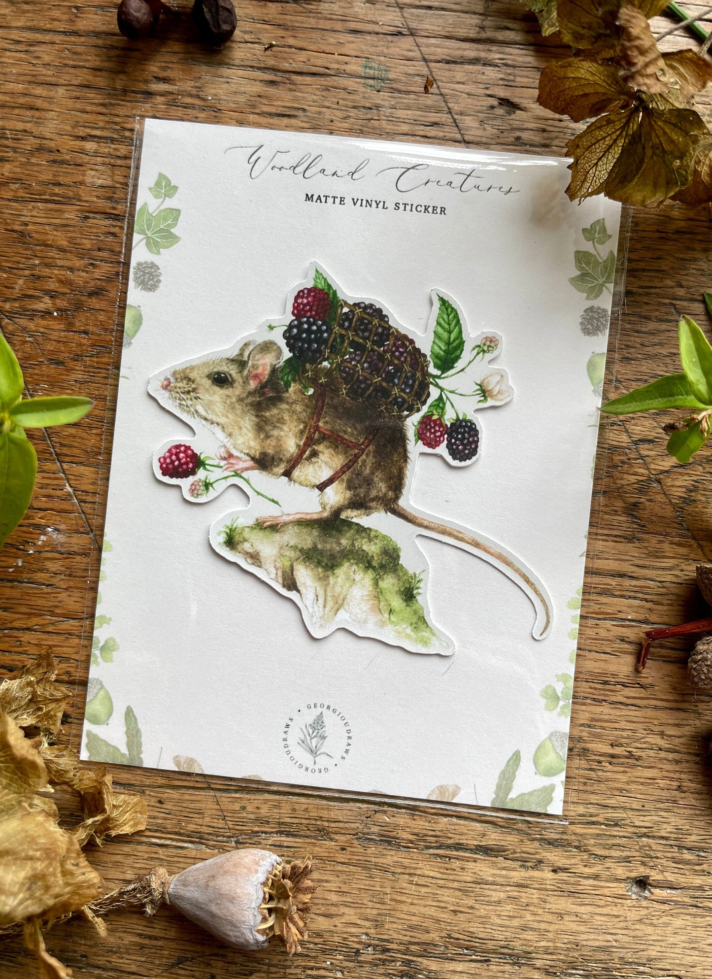 The Harvester Matt Vinyl Sticker | Whimsical Nature Animal Woodland Illustration