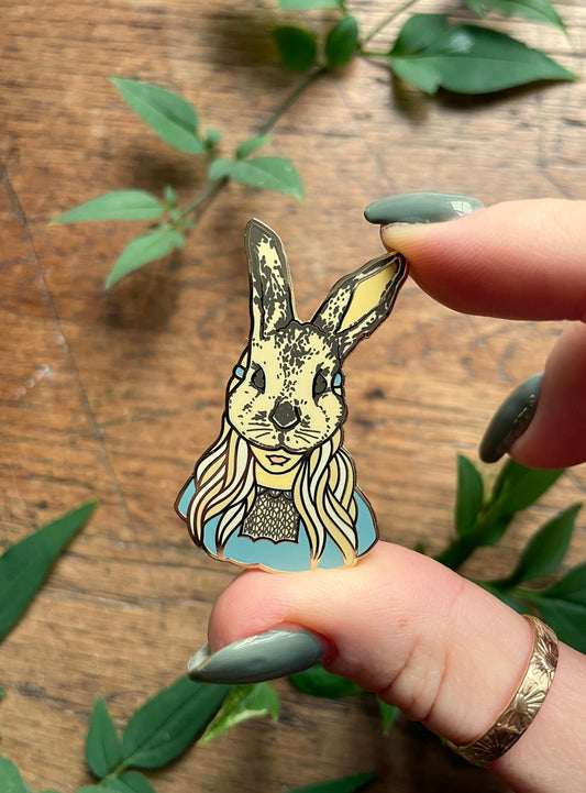 SECONDS PIN Girl in Rabbit Mask Enamel Pin Badge | Curious Nature Illustration Art