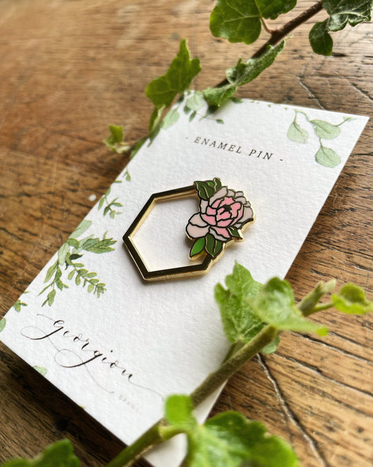 Geometric Peony SECONDS PIN | Floral Botanical Enamel Pin