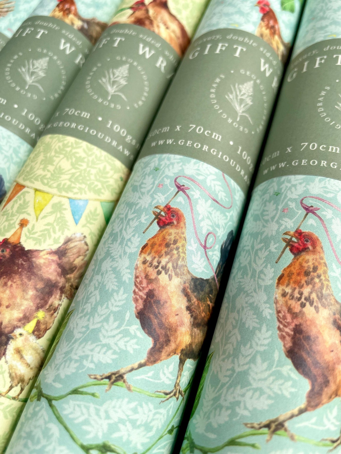 Party Chickens Luxury Whimsical Wrapping Paper Double Sided
