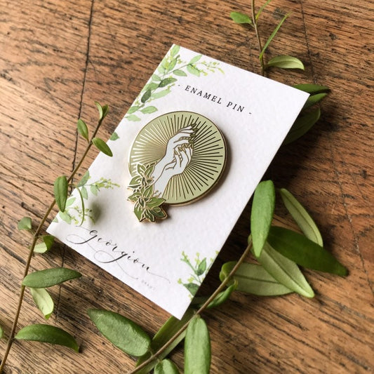 Green Fingers Sunburst Hands Enamel Pin Badge