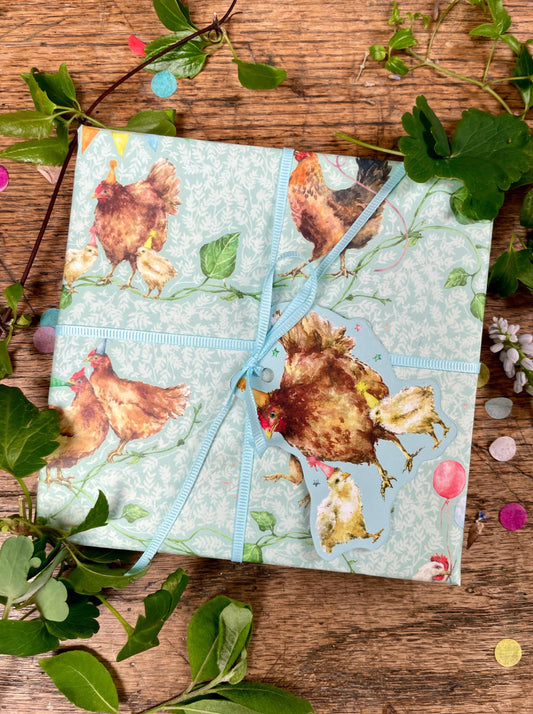 Party Chickens Luxury Whimsical Wrapping Paper Double Sided