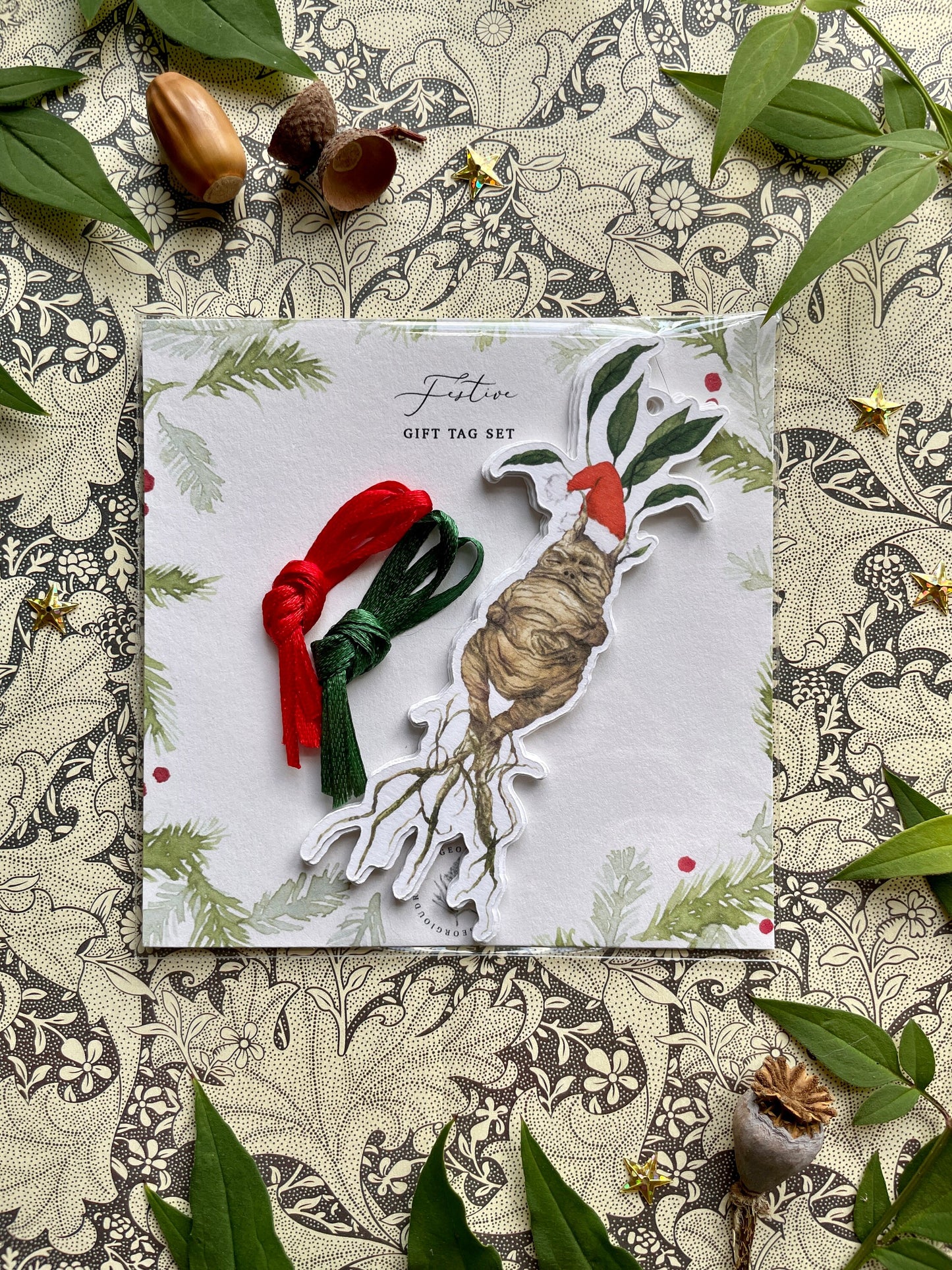 Festive Magical Mandrake Watercolour Cut Out Christmas Tag set