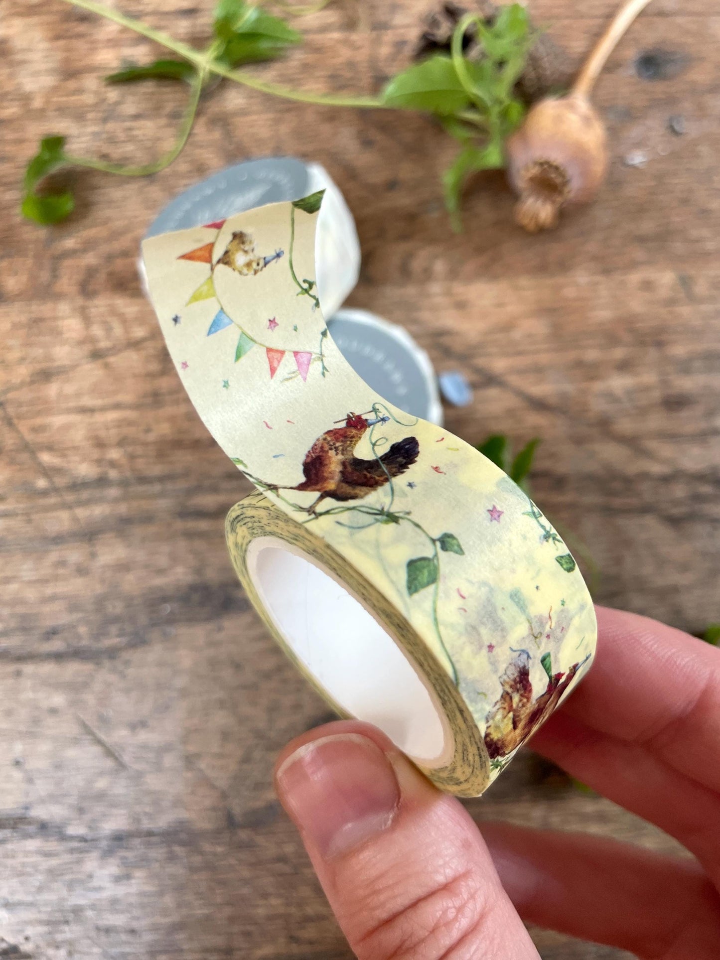 Pack of 3 | Party Chickens Washi Tape | Whimsical Chicken Illustration Masking Tape
