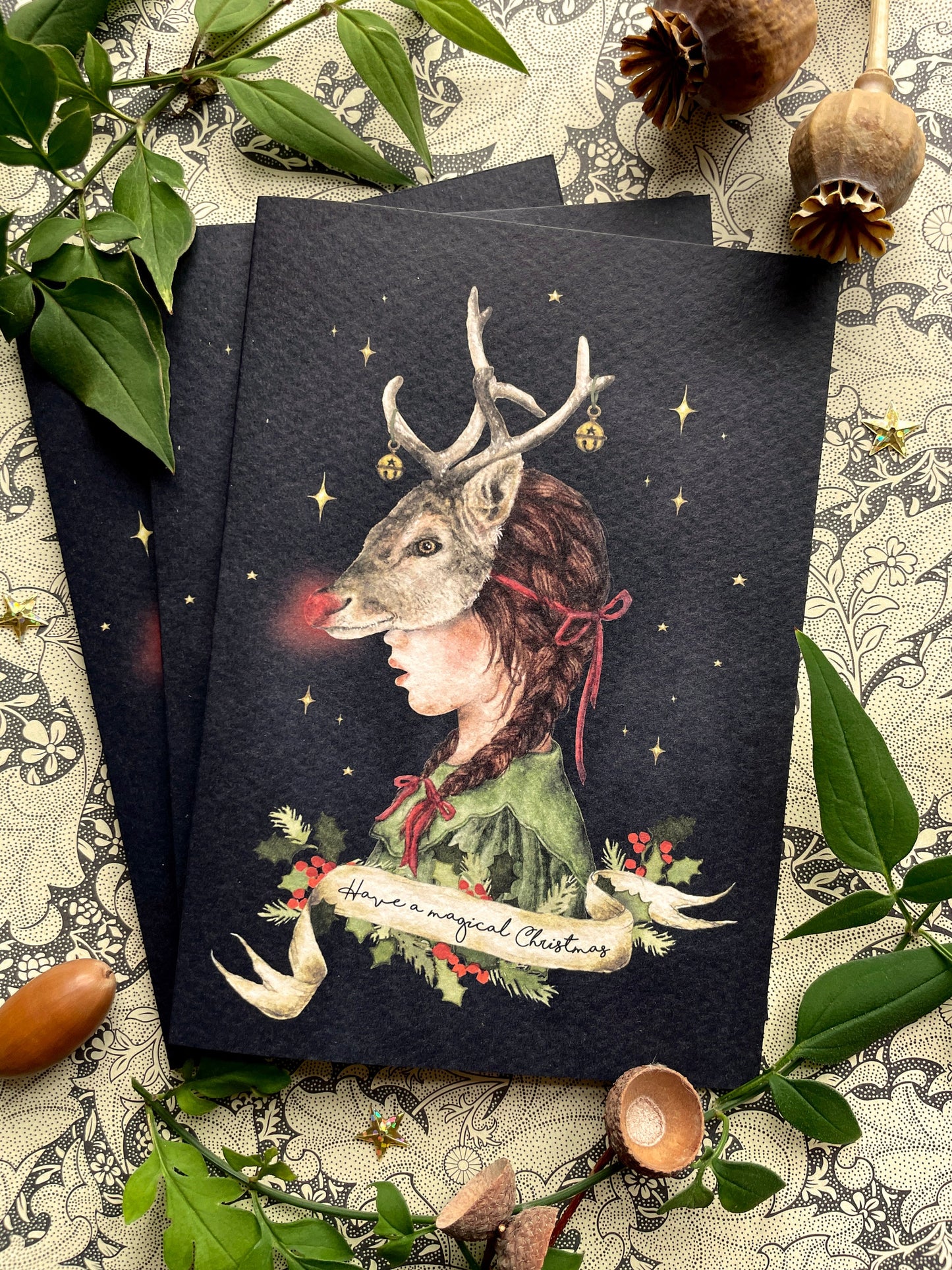 Have a Magical Christmas Watercolour Rudolph Greetings Card