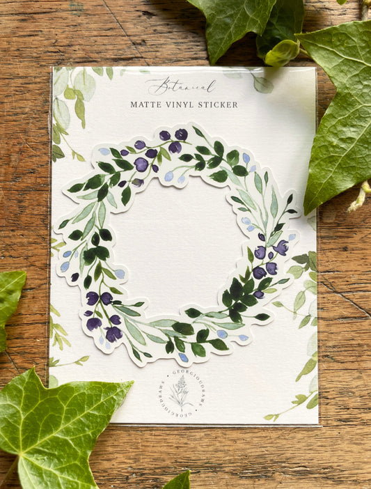 Watercolour Wreath Matt Vinyl Floral Sticker | Nature Illustration Art