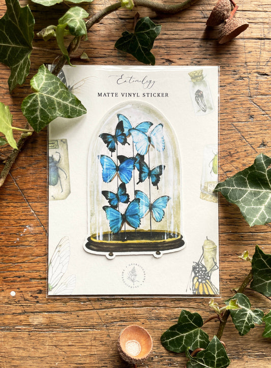 Blue Butterfly Dome Matt Vinyl Sticker | Curious Nature Oddities Art