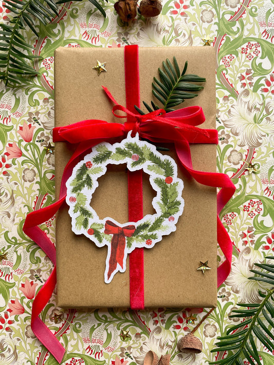 Large Festive Wreath Watercolour Cut Out Christmas Tag set