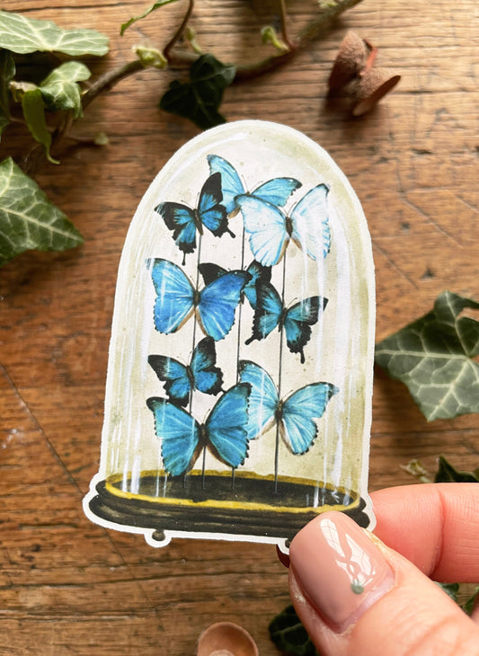 Blue Butterfly Dome Matt Vinyl Sticker | Curious Nature Oddities Art