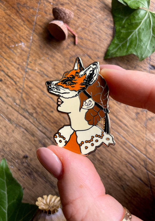 Girl in Fox Mask Enamel Pin Badge | Curious Nature Illustration Art