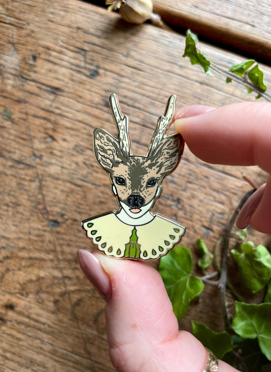 Girl in Deer Mask Enamel Pin Badge | Curious Nature Illustration Art