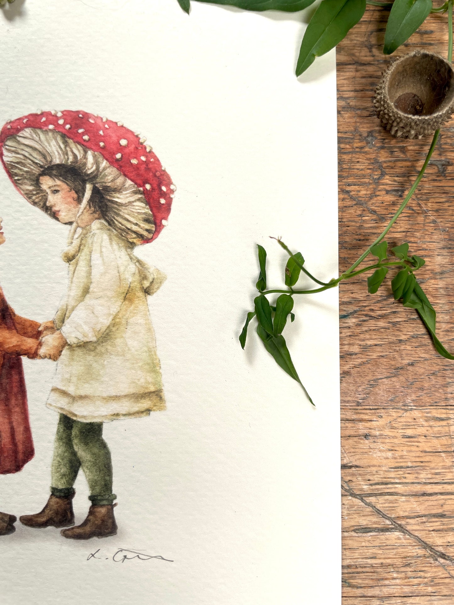 Little Woodland Dreamers | Whimsical children playing dress up watercolour art print