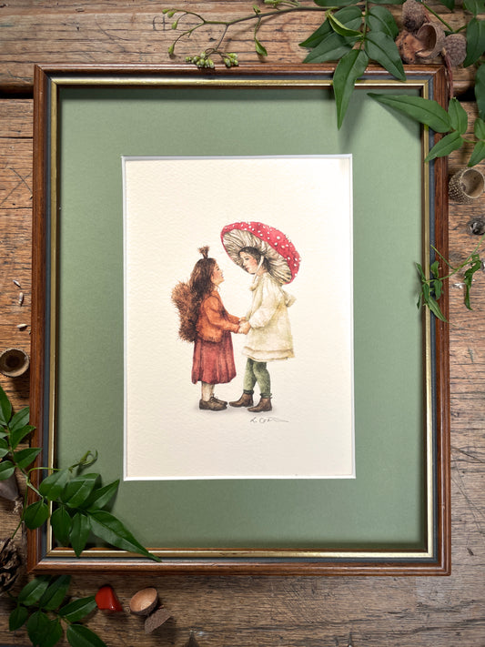 Little Woodland Dreamers | Whimsical children playing dress up watercolour art print