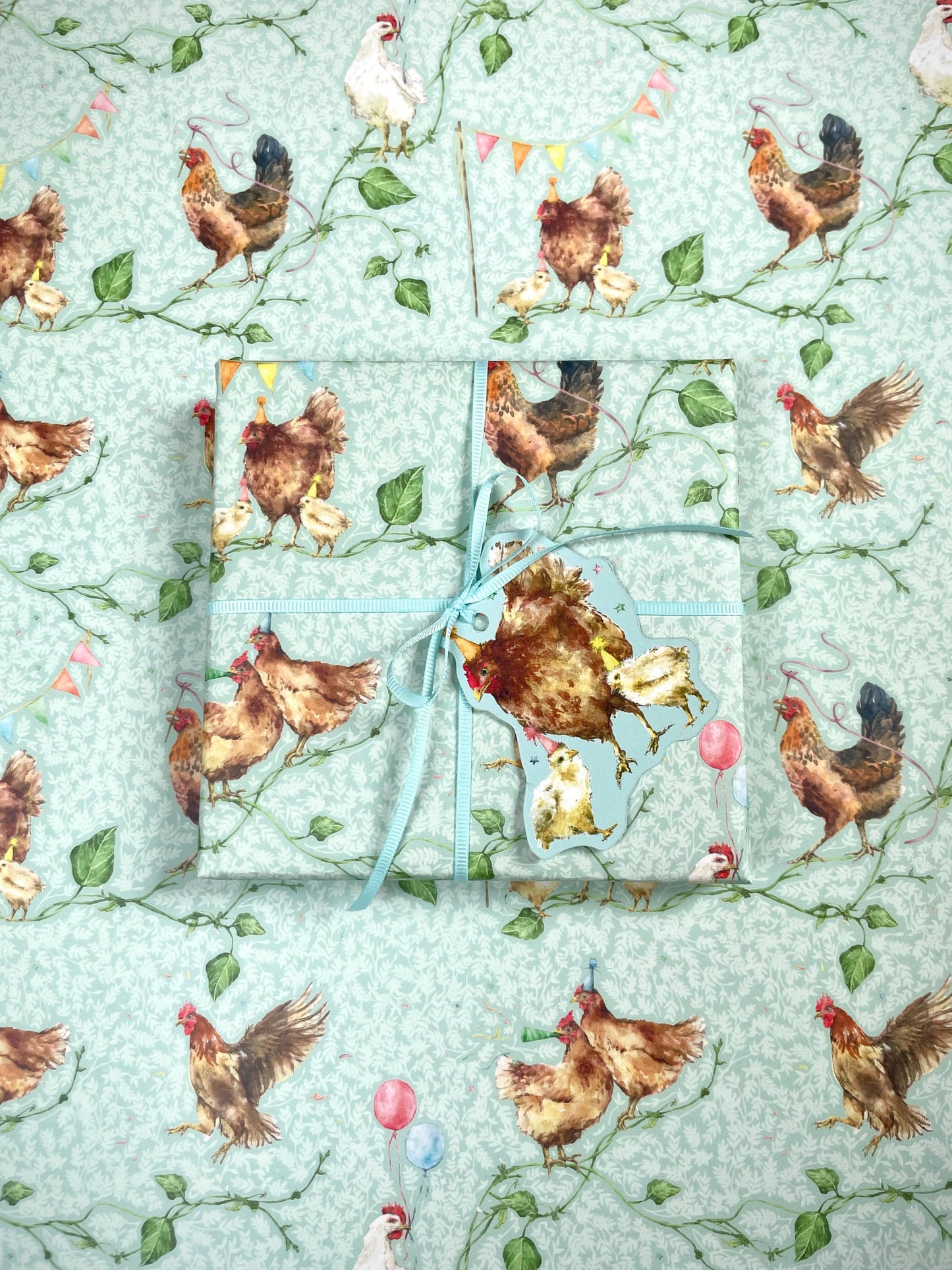 Party Chickens Luxury Whimsical Wrapping Paper Double Sided