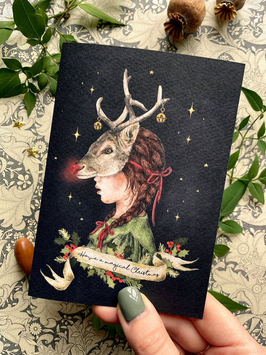 Have a Magical Christmas Watercolour Rudolph Greetings Card