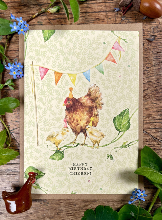 Happy Birthday Chicken! Chicken Watercolour Greetings Card