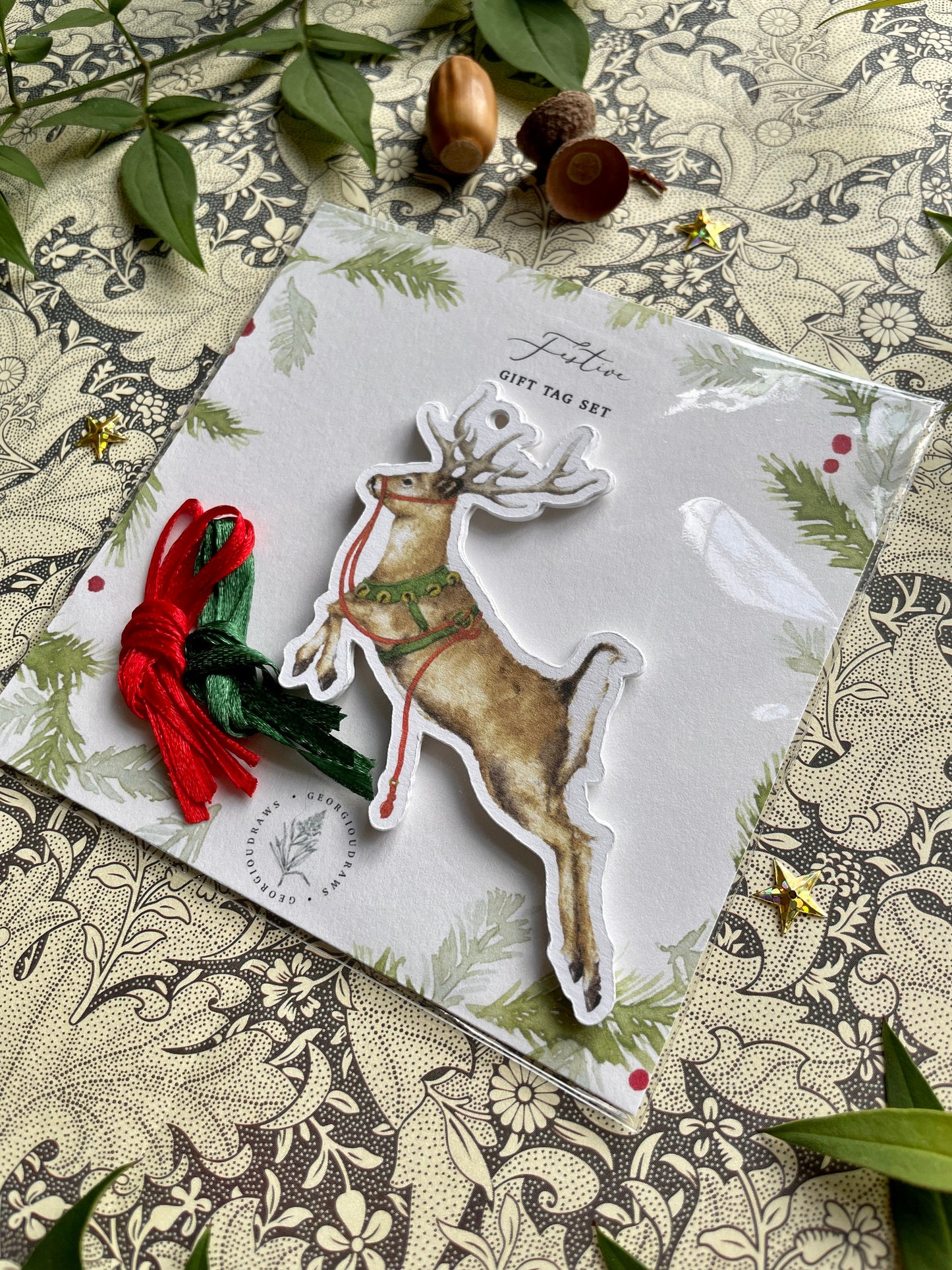 Festive Reindeer Watercolour Cut Out Christmas Tag set