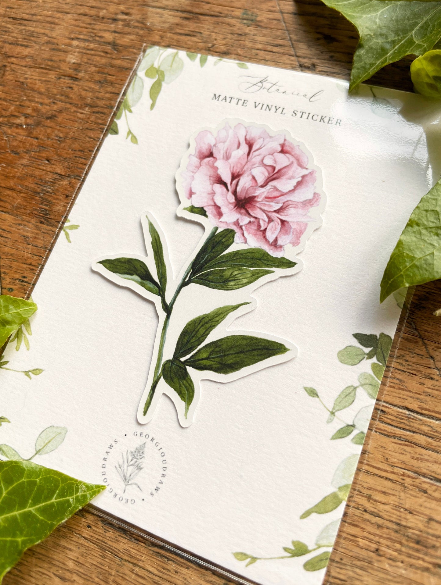 Pink Peony Matt Vinyl Floral Sticker | Nature Illustration Art