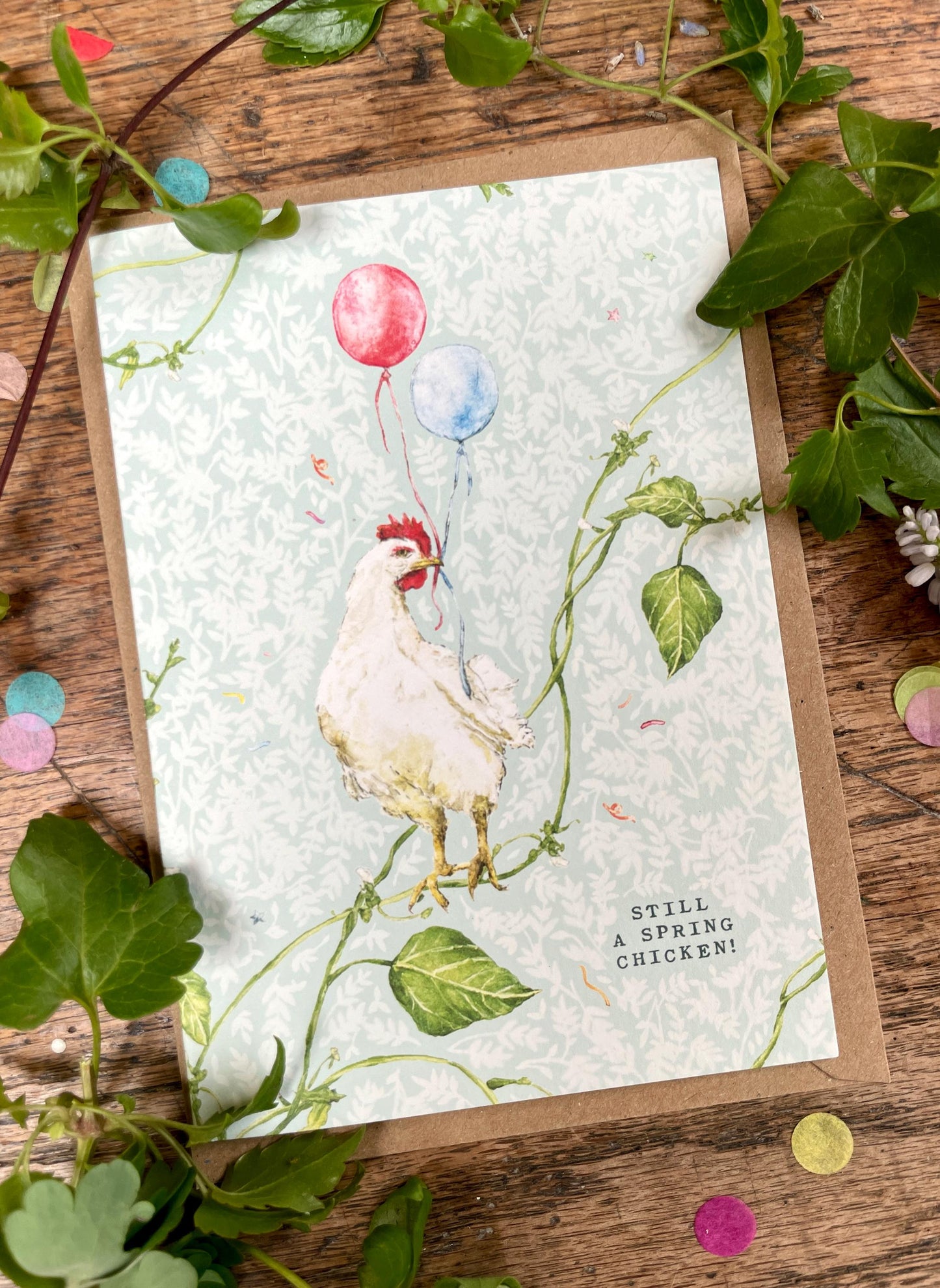 Still a Spring Chicken! Whimsical Chicken Greetings Card