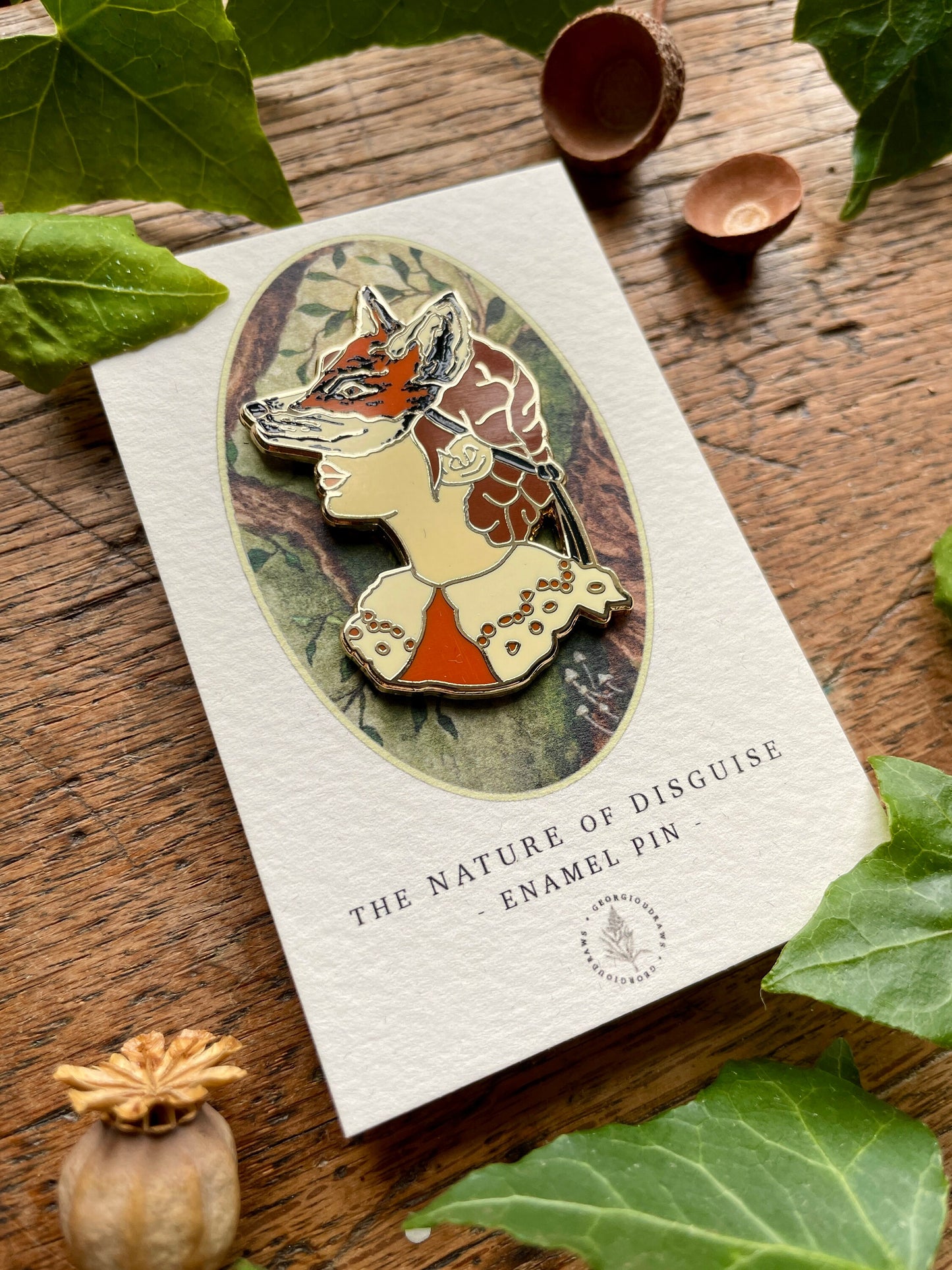 Girl in Fox Mask Enamel Pin Badge | Curious Nature Illustration Art