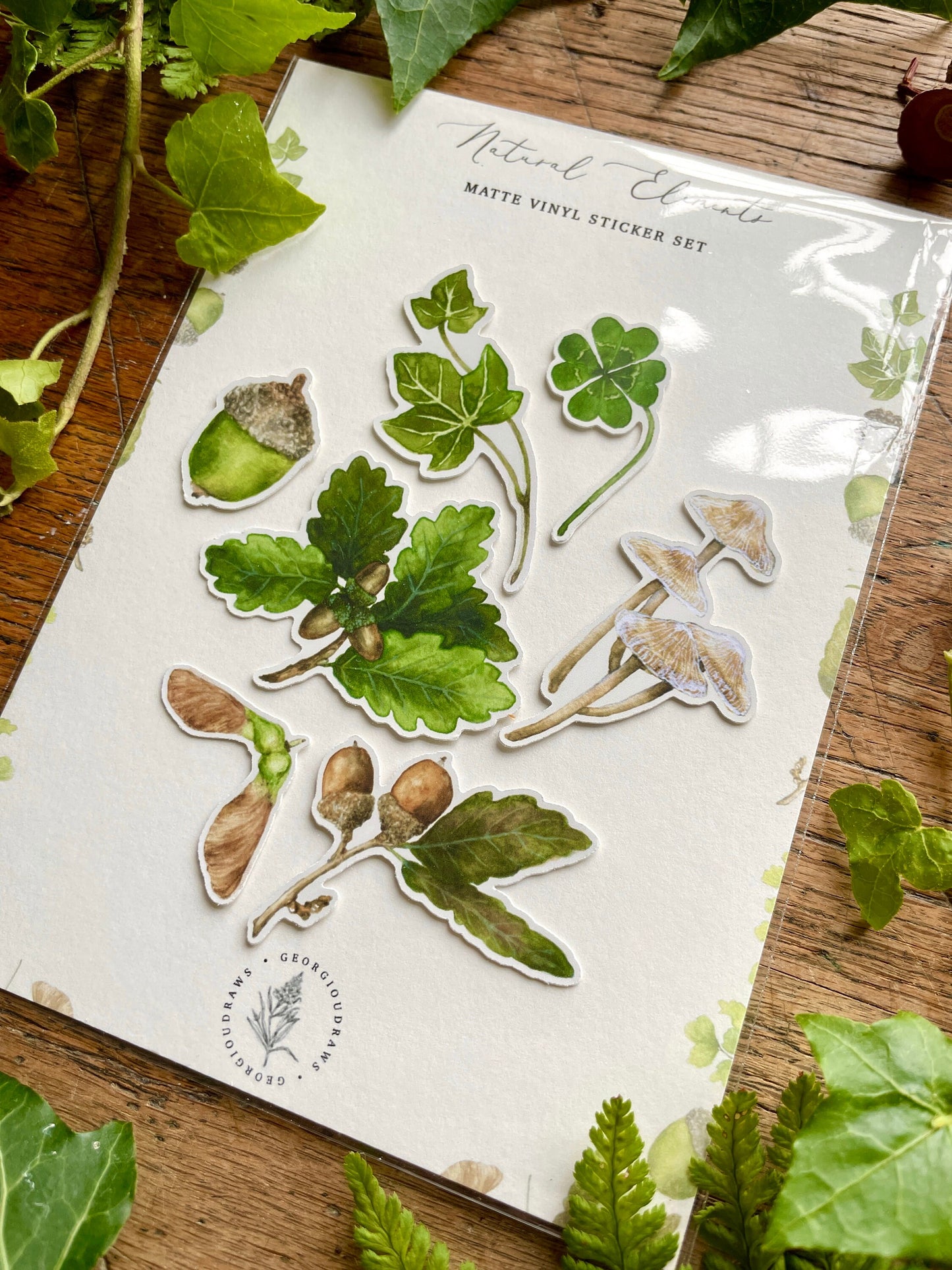 Woodland Nature Elements Matt Vinyl Sticker Set | Watercolour Nature Illustration