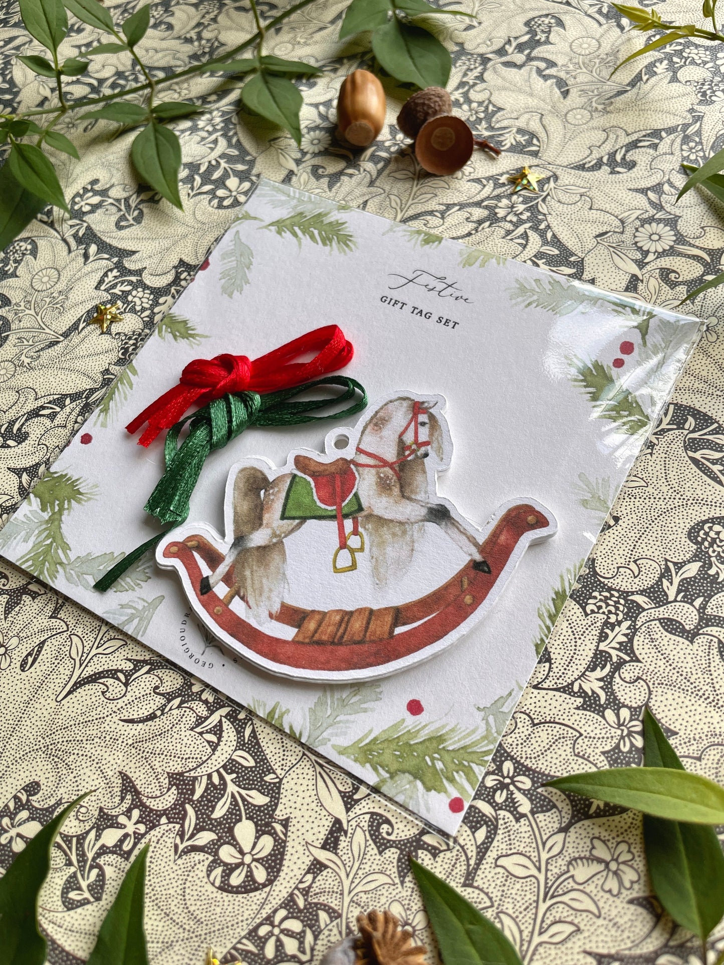 Festive Rocking Horse Watercolour Cut Out Christmas Tag set